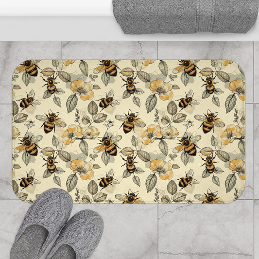 Bee with vintage flowers bath mat