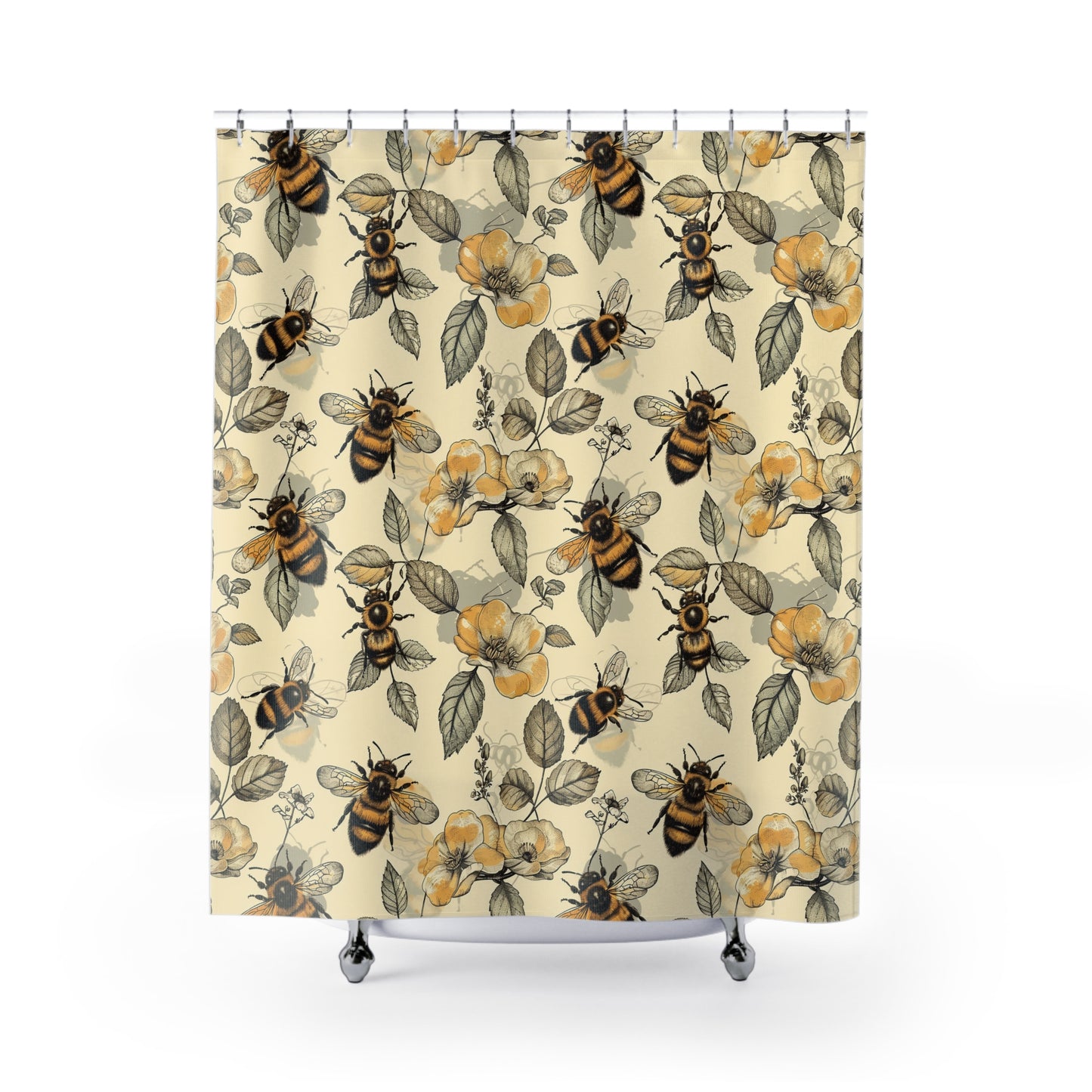 Bee shower curtain with vintage flowers