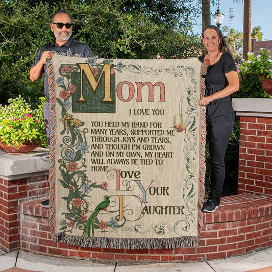 I love You Mom Mother's day woven blanket