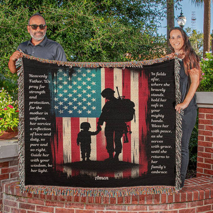 Prayer for Military Mom Woven Blanket