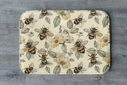 Bee with vintage flowers bath mat