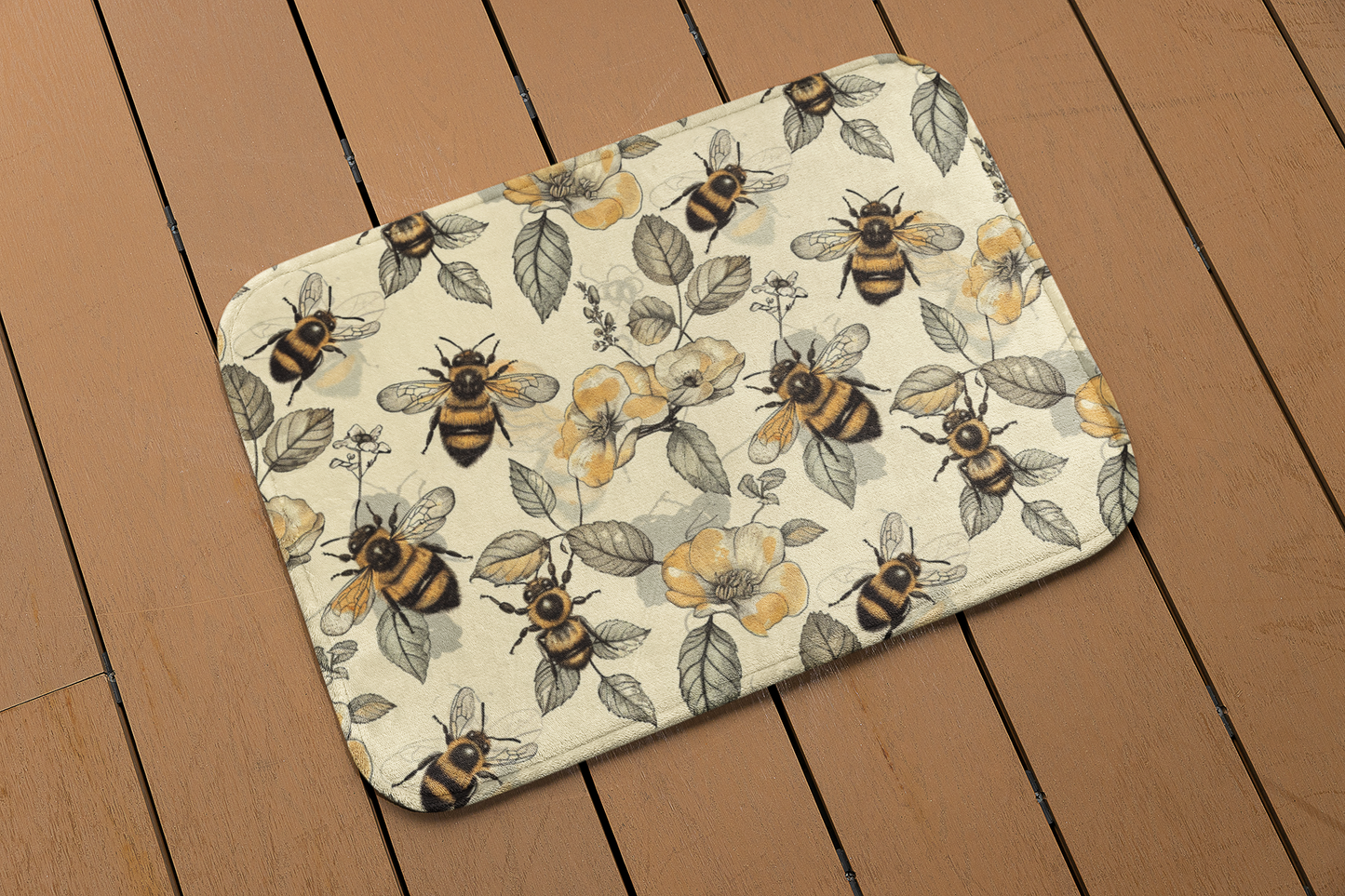 Bee with vintage flowers bath mat